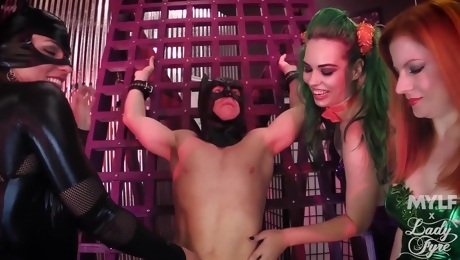 Kinky group sex with a tied up dude and sexy pornstars - Lady Fyre