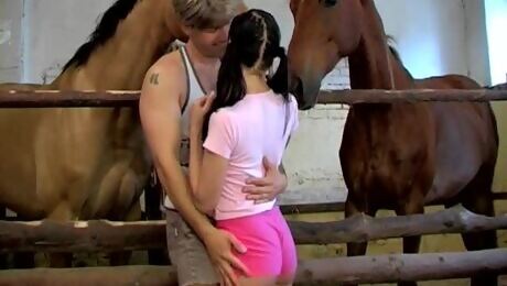 Hot brunette Sandy gets fabulously fucked on a farm
