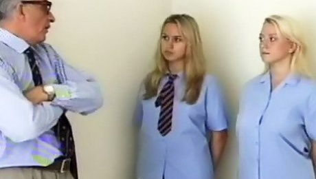 Old man brutally spanks schoolgirls