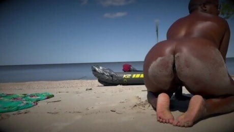 We miss summer! Interracial doggy style and blowjob on a public nude beach..