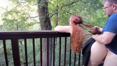 Sneaking Risky Public Trail Sex With A Redhead With Pigtails