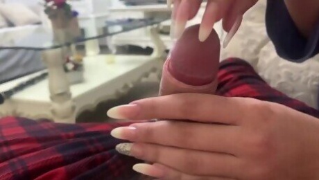Long nails caressing my big dick