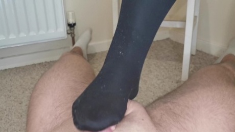 Putting 3 pairs of my old cum stained tights on in front of the camera makes him too excited